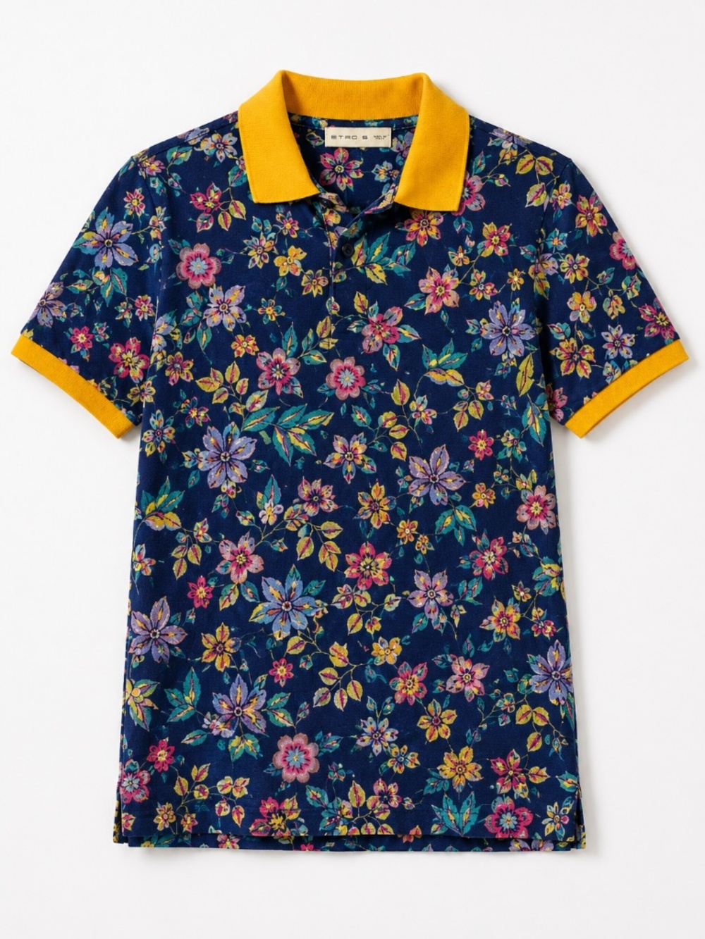 ETRO Men’s Floral Polo Shirt Navy Multicolor Made in Italy Size S